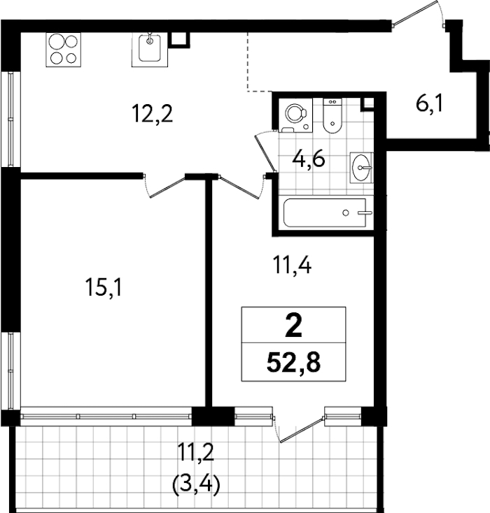 2-комнатная квартира 52.8 м², 1/12 эт., ЖК «А101 Всеволожск»